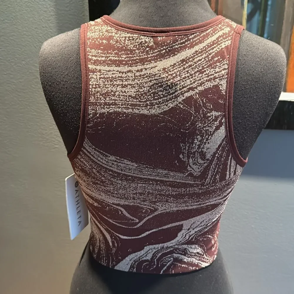 Athleta Aurora Seamless Shine Crop Rib Tank V Neck Bra Sparkle Spiced Cabernet S